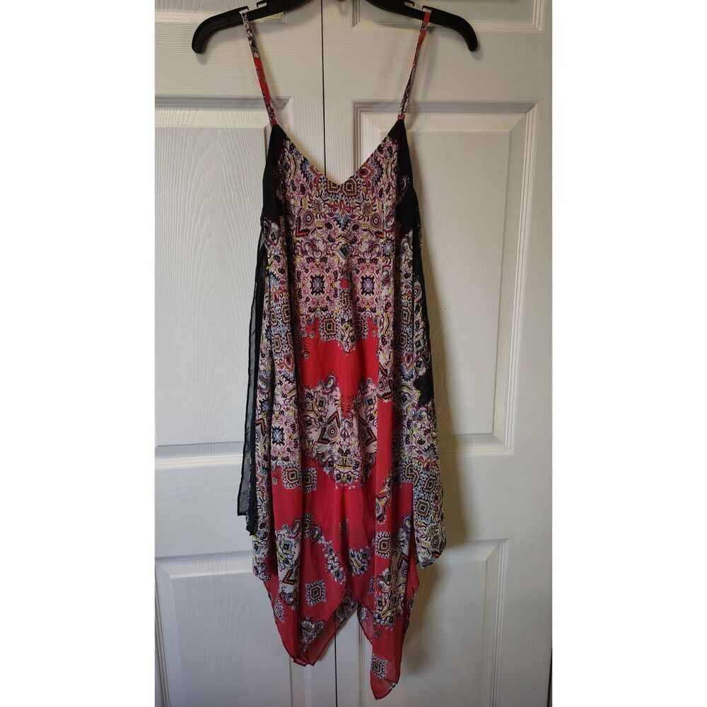 By & By Boho Red Paisley Handkerchief Hem Sun Dress Small